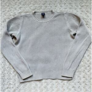 GAP Womens Stone Sandstone Cotton Crewneck Ribbed Vintage Sweater Size Medium
